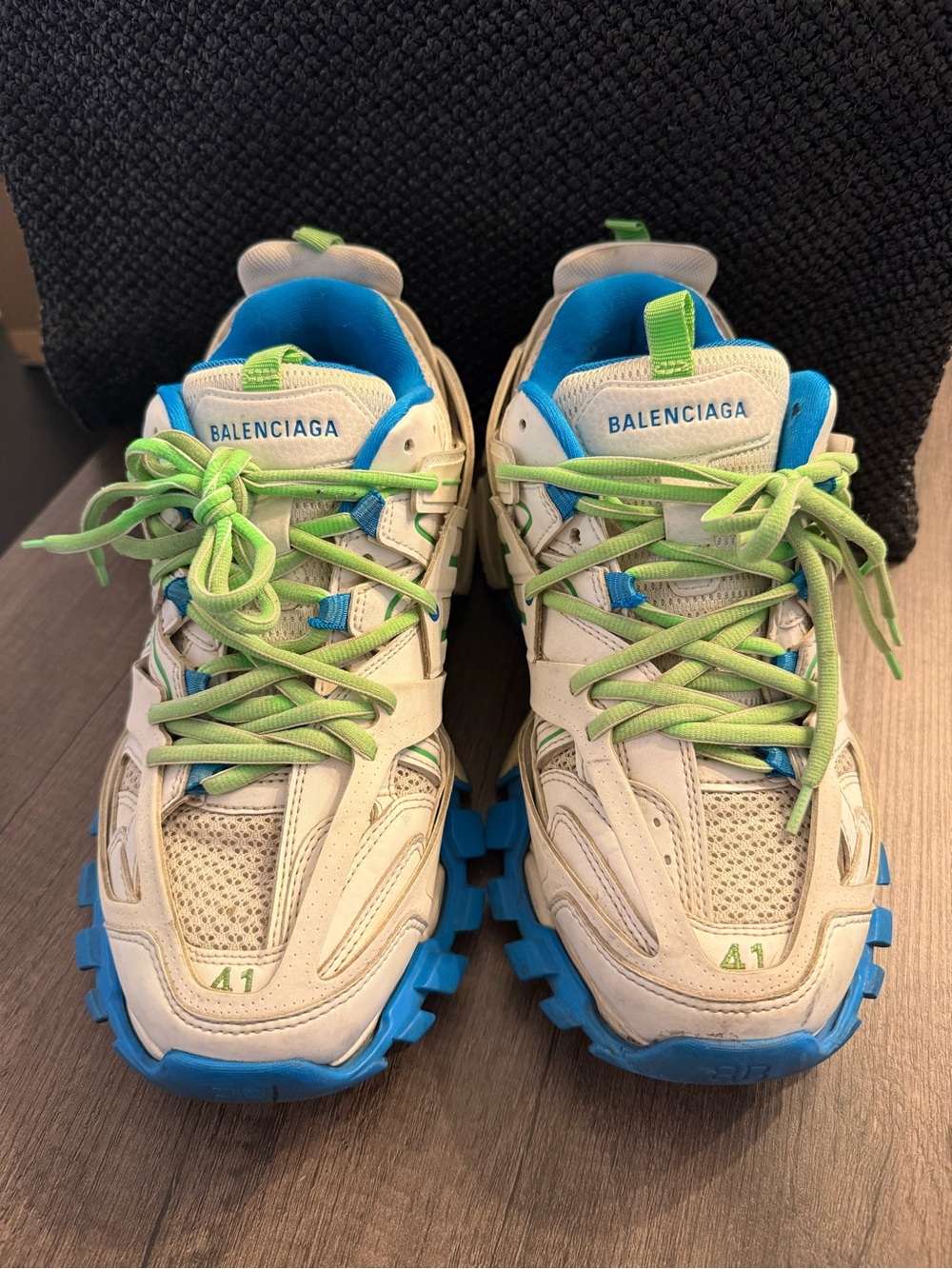 Balenciaga White Sneakers with Blue & Neon Green Accents size 41 unisex